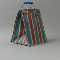 SAC TOTE RAYÉ - COMPACT & PROFOND - ROUGE & BLEU - PLASTIQUE RECYCLÉ - PUEBCO