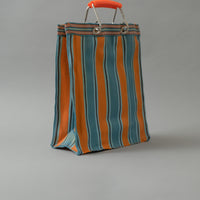 SAC TOTE RAYÉ - HAUT & FIN - BLEU & ORANGE - PLASTIQUE RECYCLÉ - PUEBCO