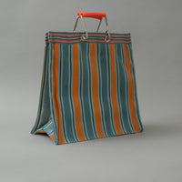 SAC TOTE RAYÉ - CARRÉ - BLEU & ORANGE - PLASTIQUE RECYCLÉ - PUEBCO