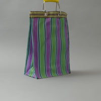 SAC TOTE RAYÉ - HAUT & FIN - VERT & PURPLE - PLASTIQUE RECYCLÉ - PUEBCO