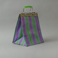 SAC TOTE RAYÉ - COMPACT & PROFOND - VERT & PURPLE - PLASTIQUE RECYCLÉ - PUEBCO