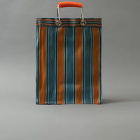 SAC TOTE RAYÉ - HAUT & FIN - BLEU & ORANGE - PLASTIQUE RECYCLÉ - PUEBCO