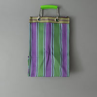 SAC TOTE RAYÉ - COMPACT & PROFOND - VERT & PURPLE - PLASTIQUE RECYCLÉ - PUEBCO