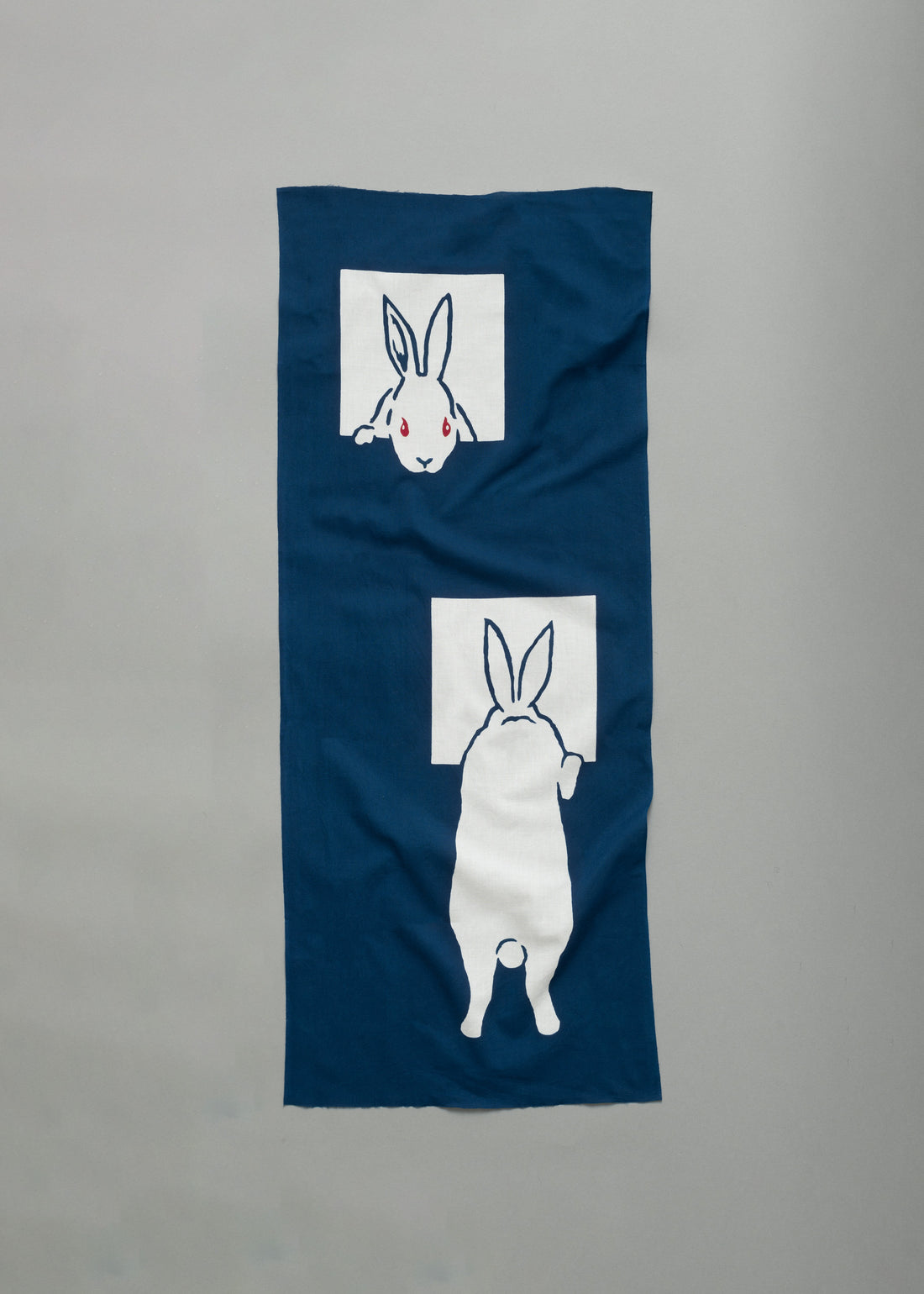 TENUGUI - LAPINS BLEUS - TISSU COTON JAPONAIS - NIWAKI