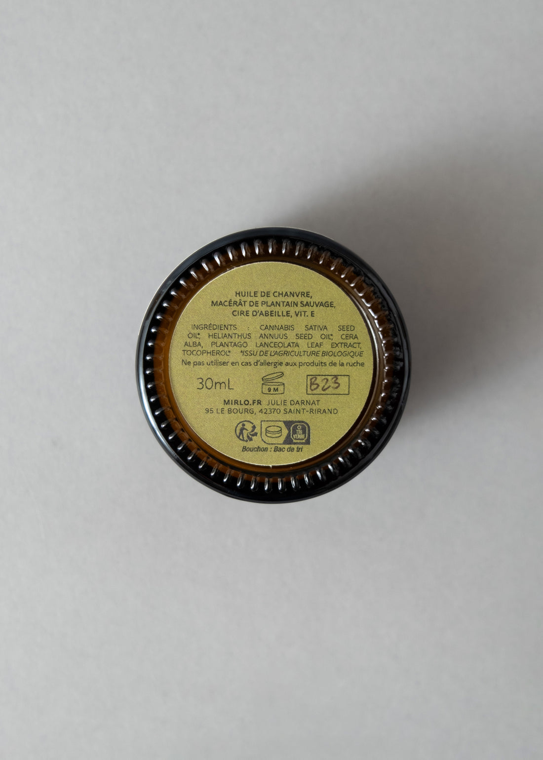 BAUME APAISANT NATURE - PLANTAIN SAUVAGE & HUILE DE CHANVRE - POT VERRE 30ML - MIRLO