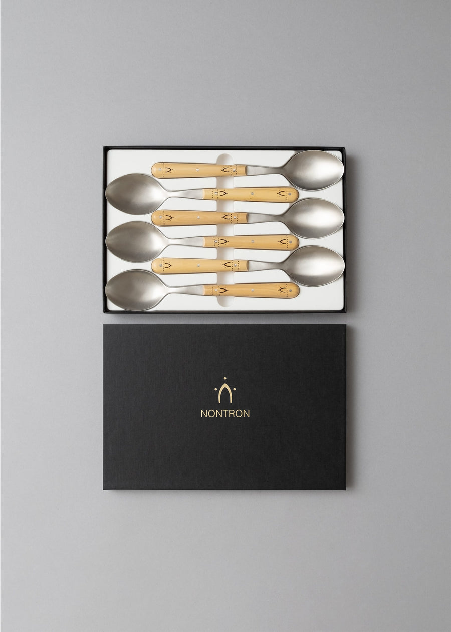 Coffret 6 cuillères à soupe - Buis pyrogravé - NONTRON
