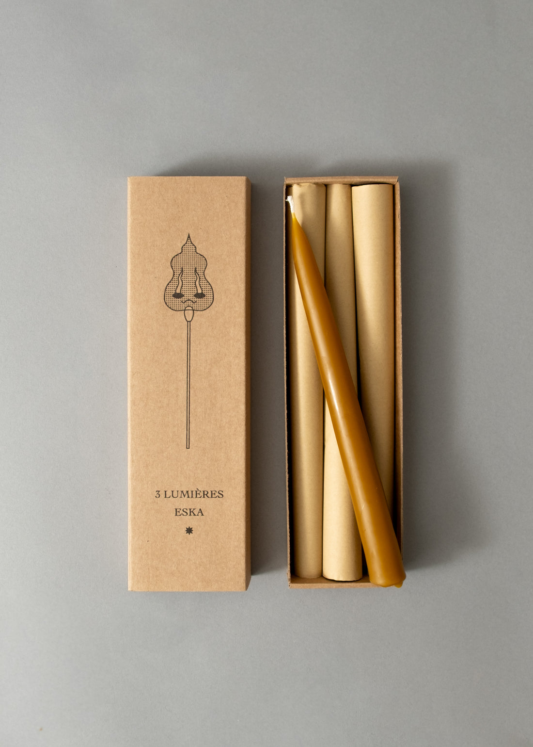 BOITE DE 3 CHANDELLES - CIRE D'ABEILLE NATURELLE - ESKA