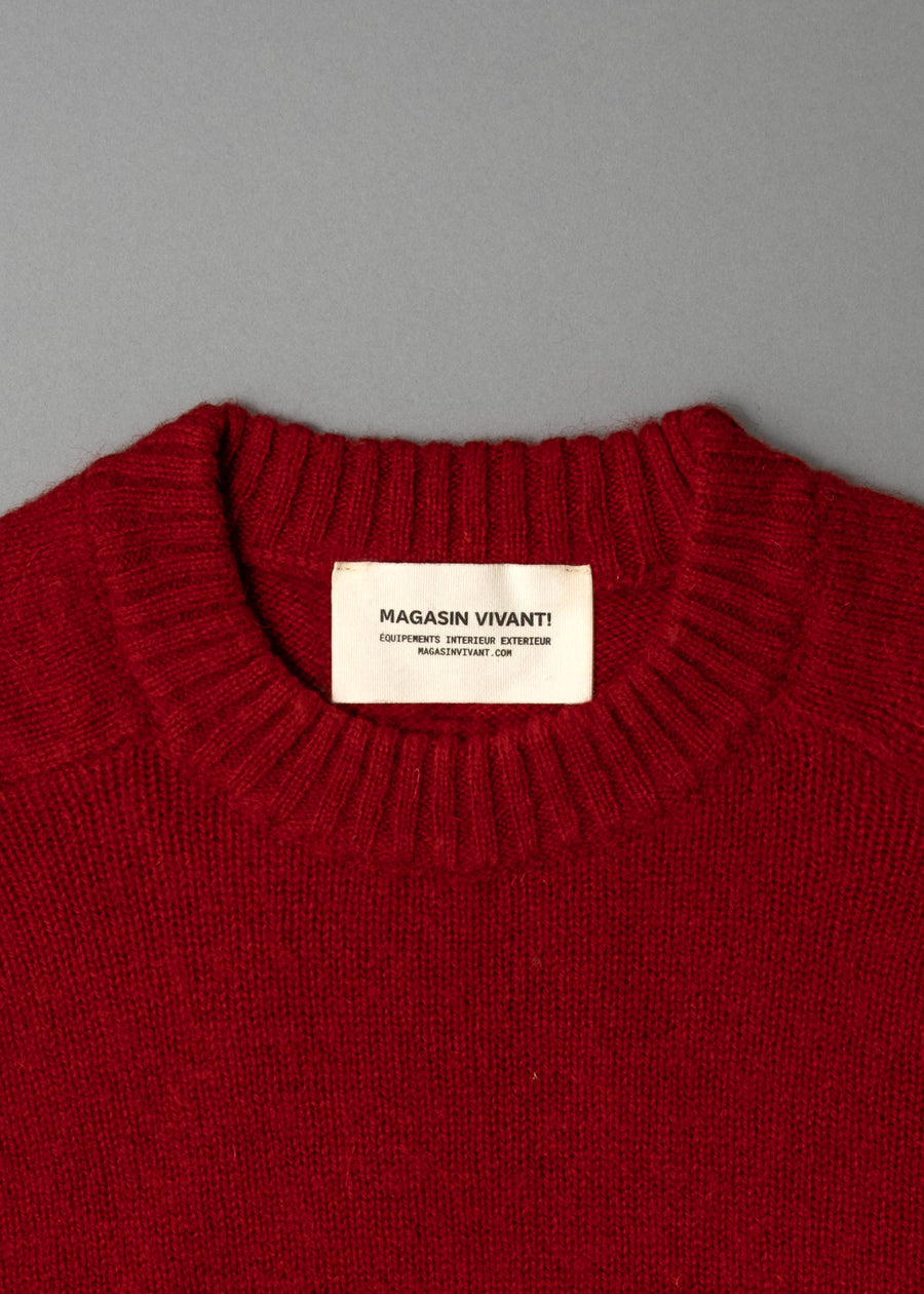 PULL EN LAINE SHETLAND - "SHAGGY" - ROUGE - MAGASIN VIVANT!