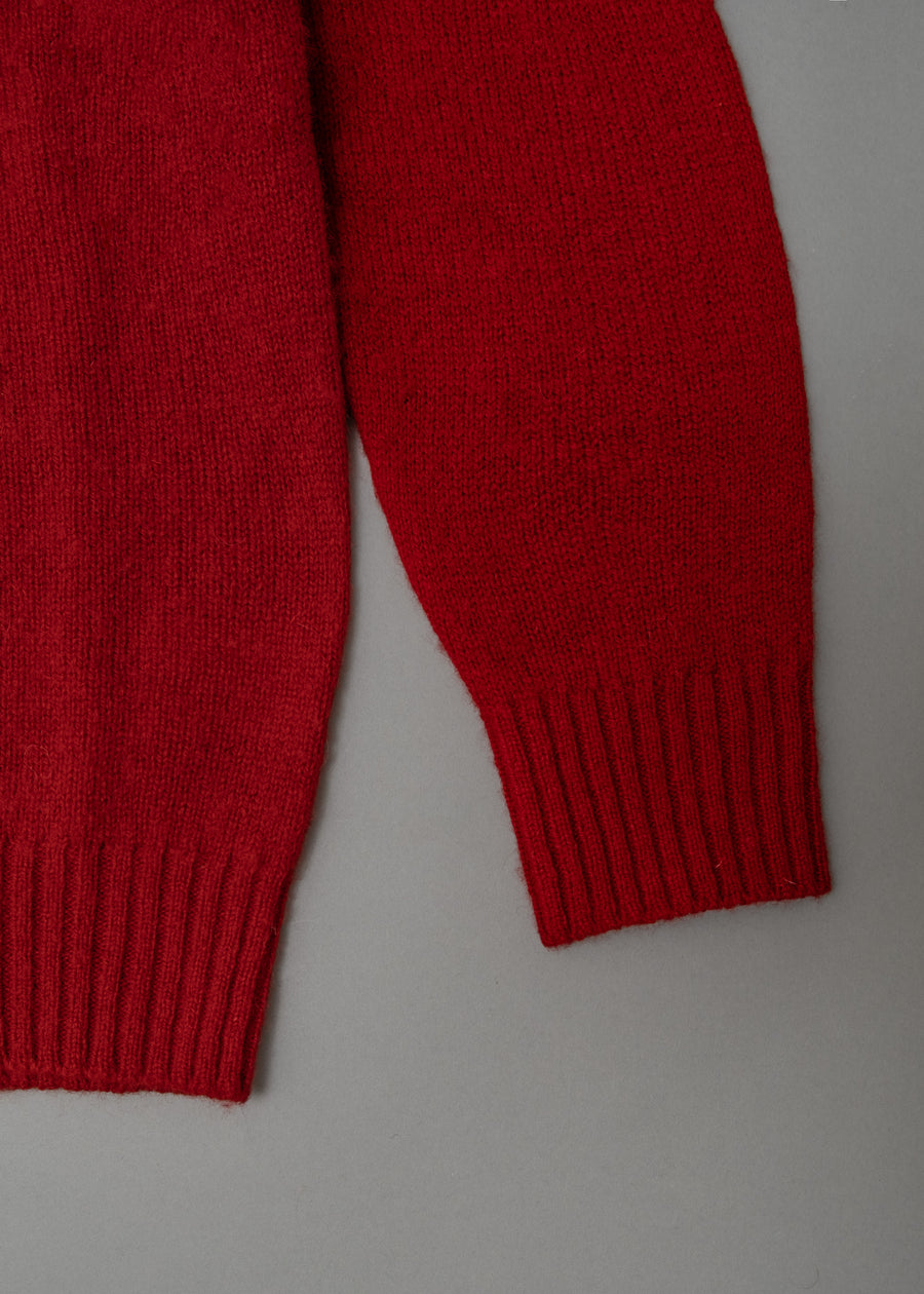 PULL EN LAINE SHETLAND - "SHAGGY" - ROUGE - MAGASIN VIVANT!