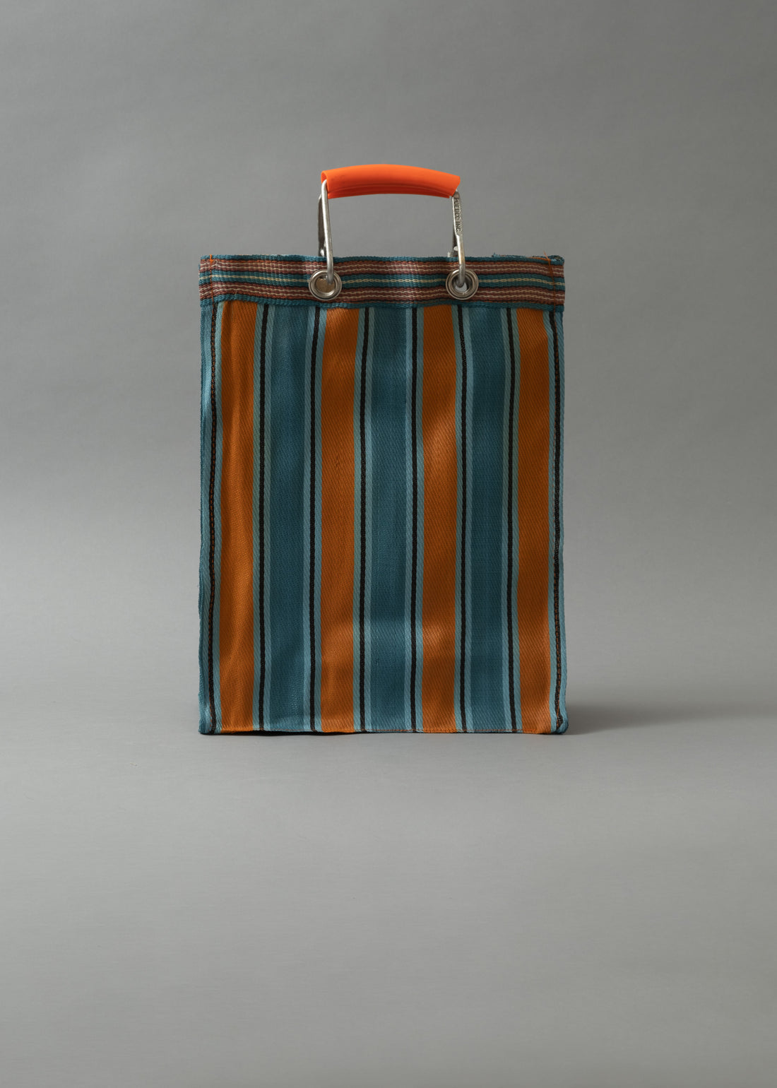SAC TOTE RAYÉ - HAUT & FIN - BLEU & ORANGE - PLASTIQUE RECYCLÉ - PUEBCO