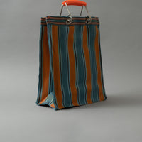 SAC TOTE RAYÉ - HAUT & FIN - BLEU & ORANGE - PLASTIQUE RECYCLÉ - PUEBCO
