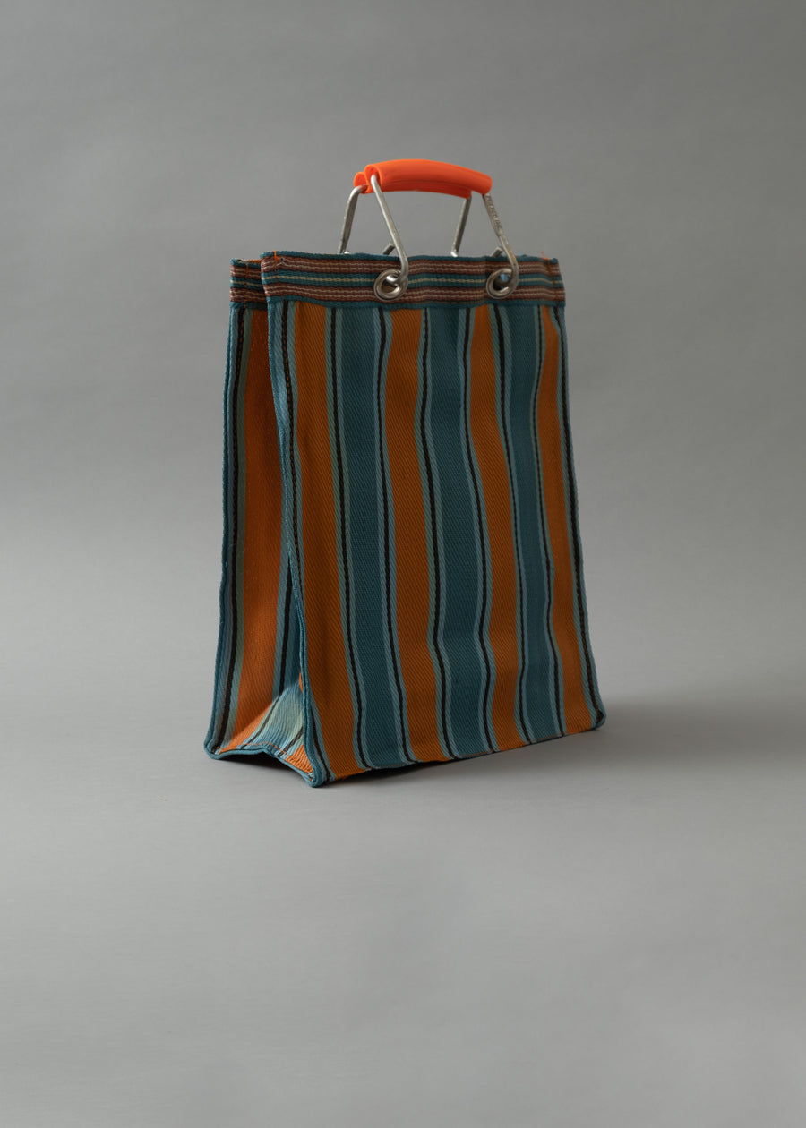 SAC TOTE RAYÉ - HAUT & FIN - BLEU & ORANGE - PLASTIQUE RECYCLÉ - PUEBCO