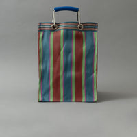 SAC TOTE RAYÉ - COMPACT & PROFOND - ROUGE & BLEU - PLASTIQUE RECYCLÉ - PUEBCO