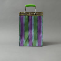 SAC TOTE RAYÉ - COMPACT & PROFOND - VERT & PURPLE - PLASTIQUE RECYCLÉ - PUEBCO