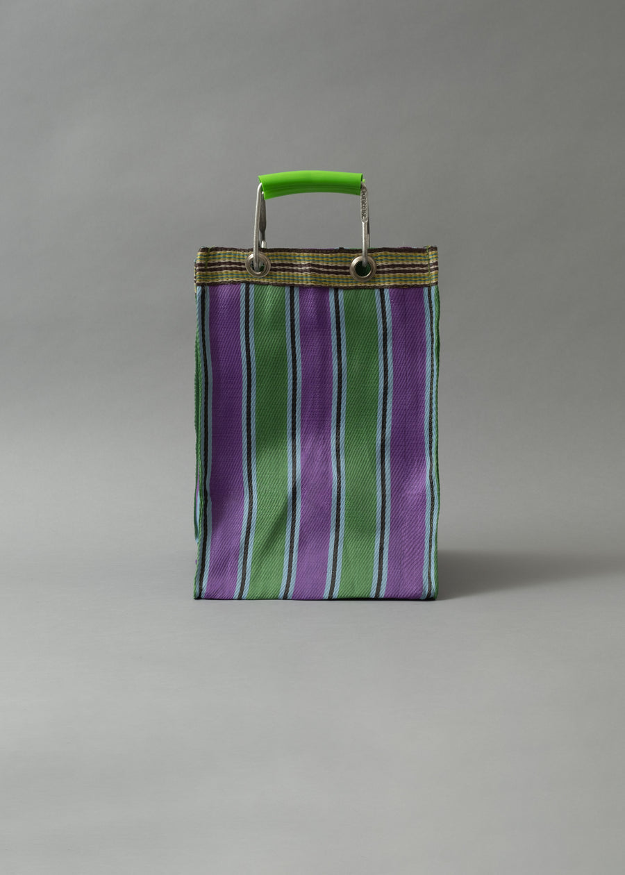 SAC TOTE RAYÉ - COMPACT & PROFOND - VERT & PURPLE - PLASTIQUE RECYCLÉ - PUEBCO