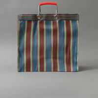 SAC TOTE RAYÉ - CARRÉ - ROUGE & BLEU - PLASTIQUE RECYCLÉ - PUEBCO
