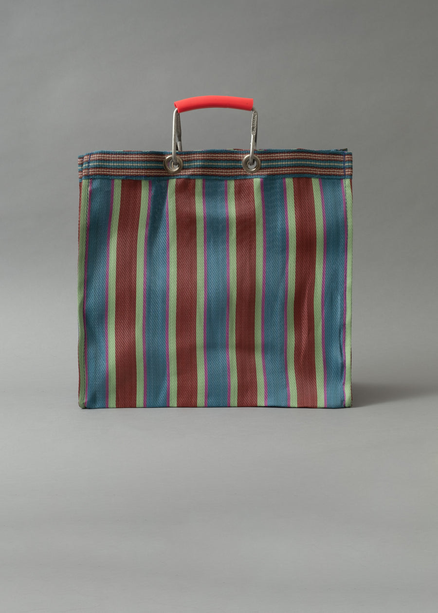 SAC TOTE RAYÉ - CARRÉ - ROUGE & BLEU - PLASTIQUE RECYCLÉ - PUEBCO