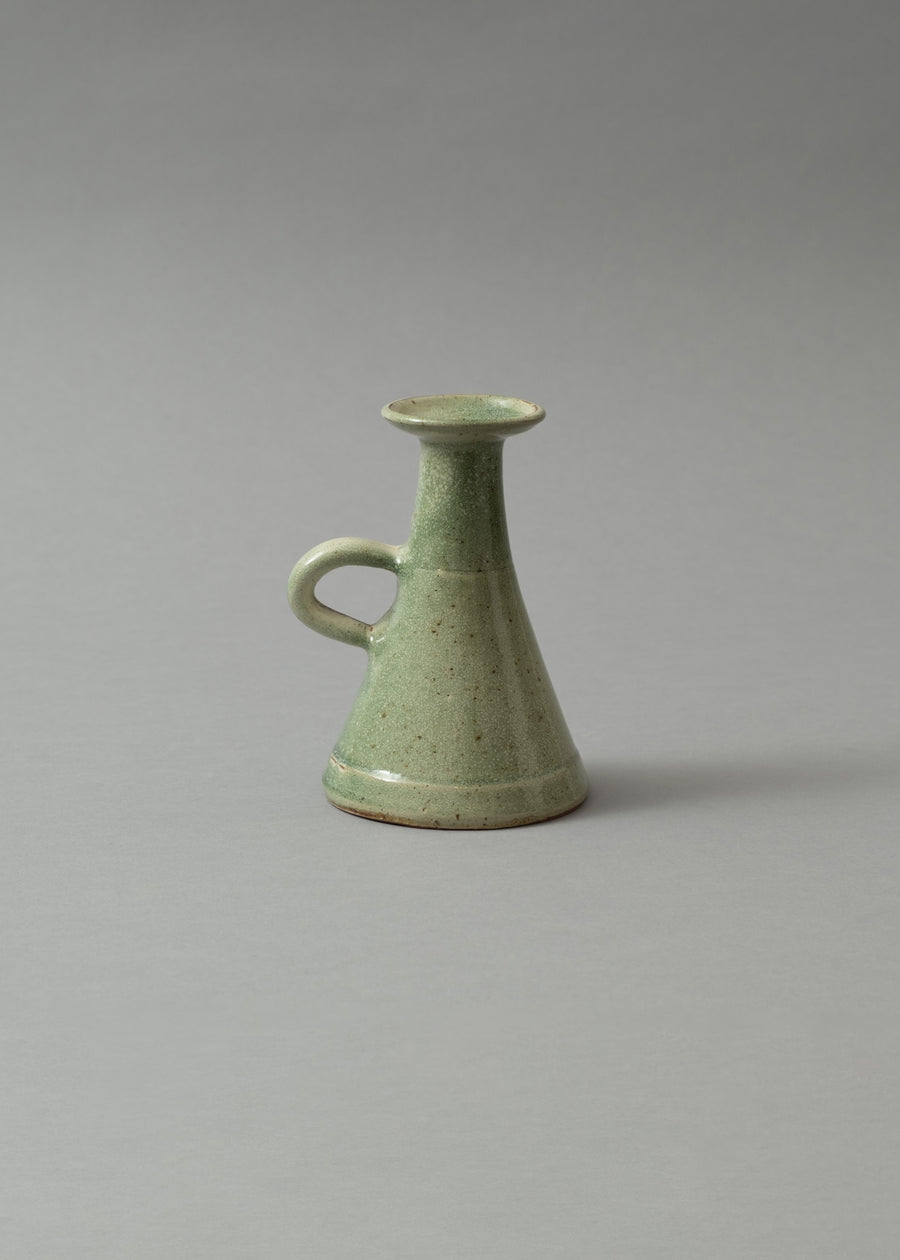 BOUGEOIR CONIQUE EN GRÈS EMAILLÉ - VERT - H 16 CM - POTERIE TURGIS